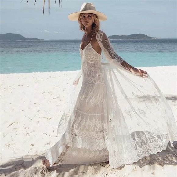 Lena Vie Boutique Dresses & Skirts - New Vintage Lingerie Look Mesh Lace Embroidered Maxi Kimono Duster Robe